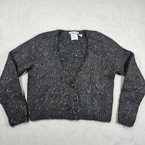 Vintage Cape Isle Knitters Cardigan Sweater Womens L Mohair Blend Flecked Button